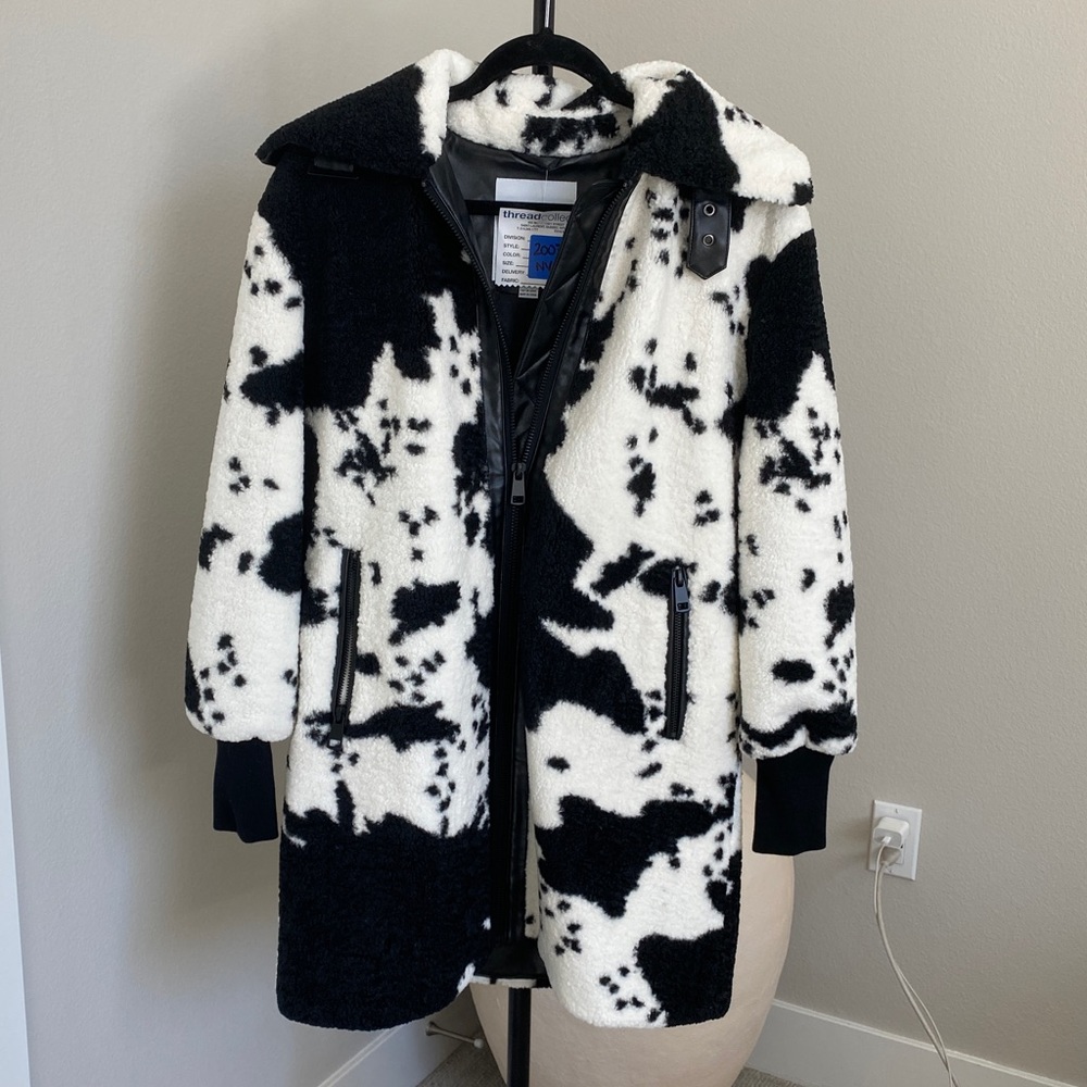 NWT Berber Fleece Coat with Faux Leather Details
